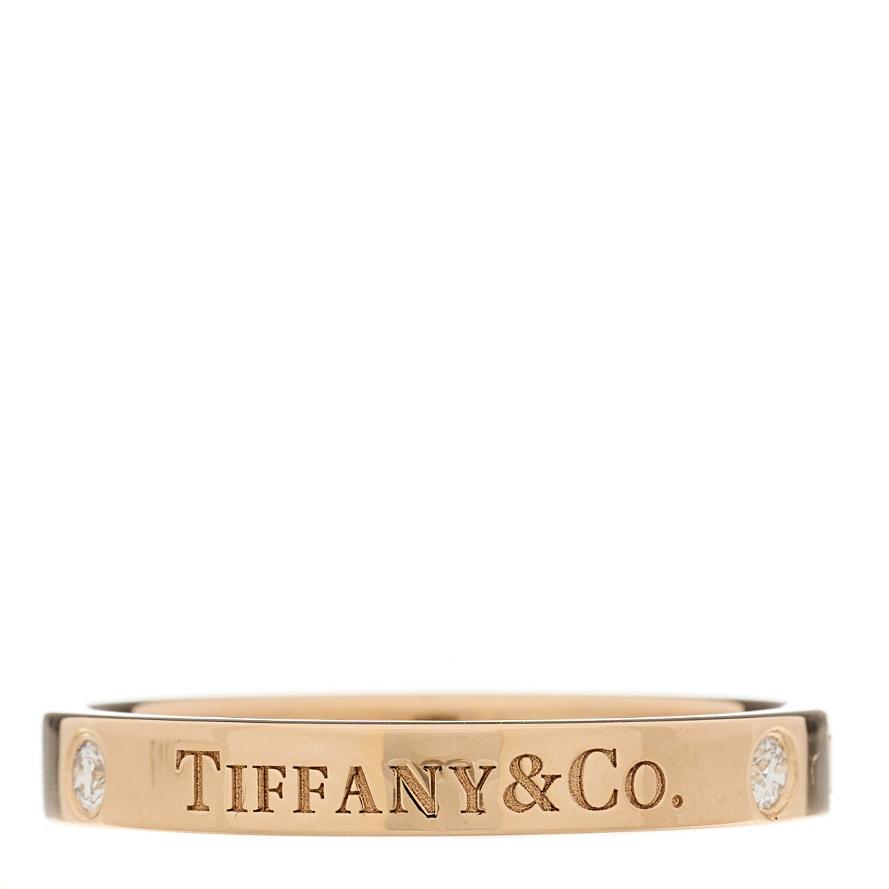 Tiffany 18K Rose Gold Diamond 3mm Logo Band Ring 55 7.25 1 of 5