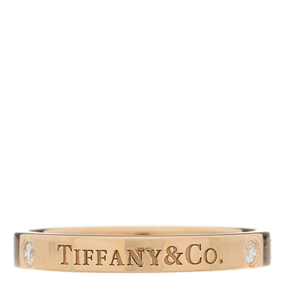 Tiffany 18K Rose Gold Diamond 3mm Logo Band Ring 55 7.25 1 of 5