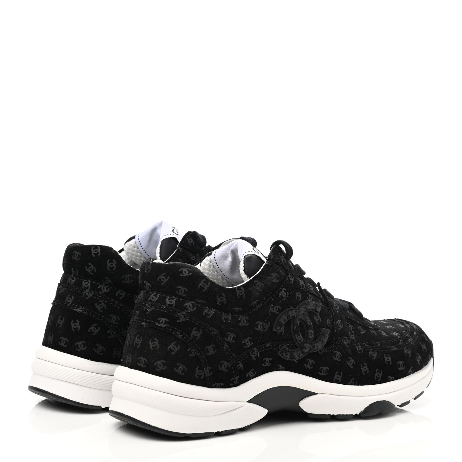 Chanel Suede Calfskin Printed CC Sneakers 35.5 Black 4 of 9