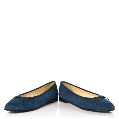 Chanel Suede Cap Toe CC Ballerina Flats 37.5 Blue 7 of 11
