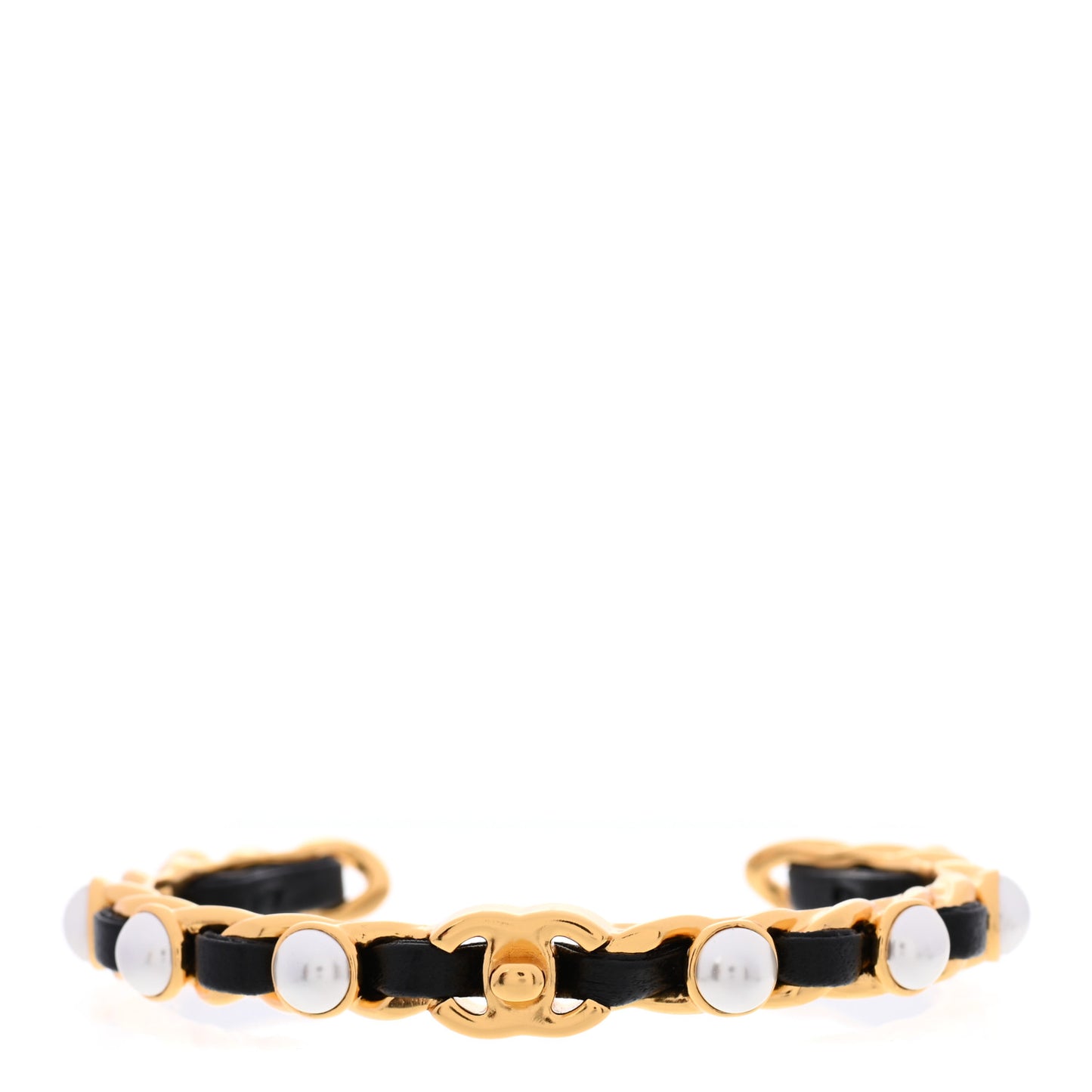 Lambskin Pearl CC Cuff Bracelet M Black Gold