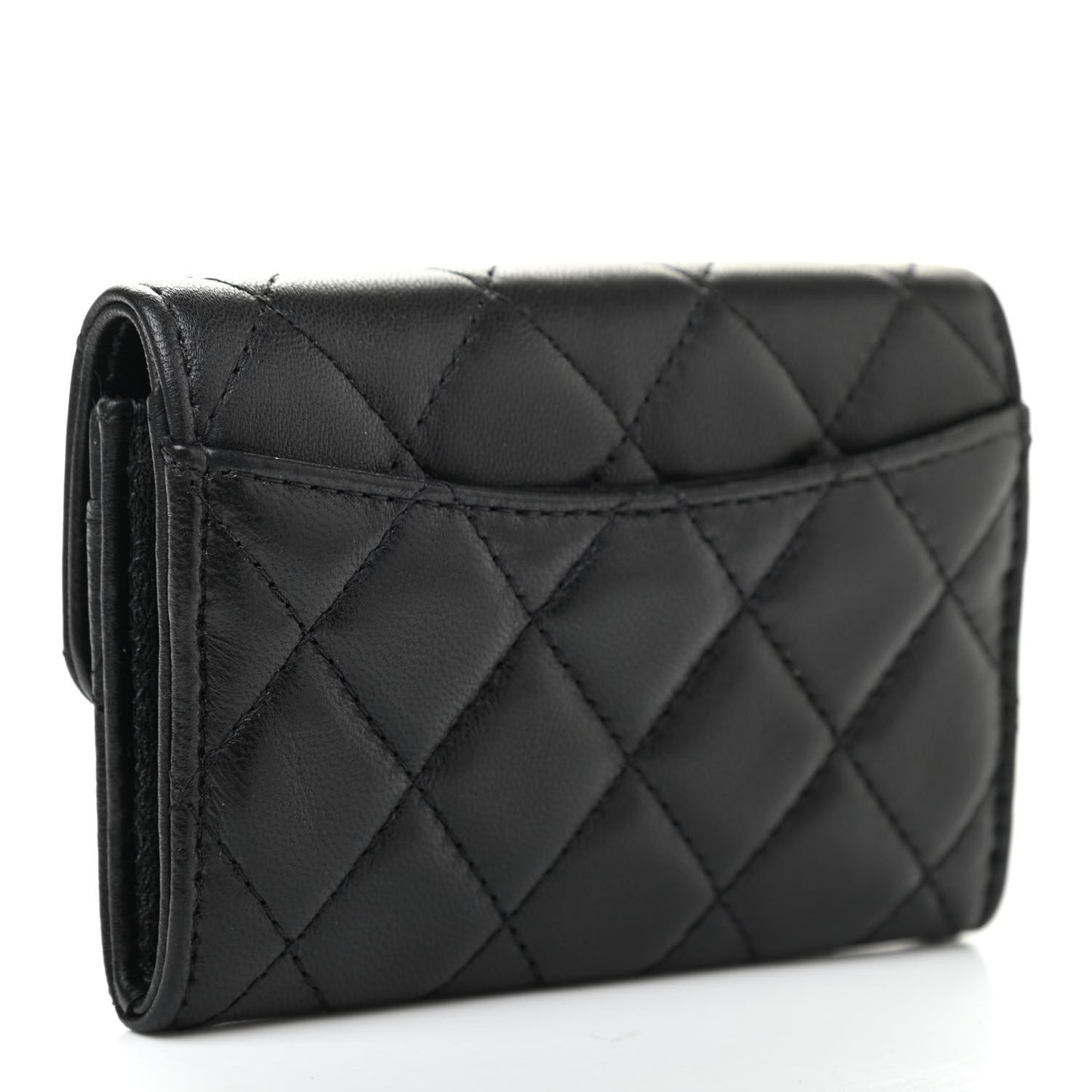 Lambskin Quilted Flap Card Holder Wallet Black