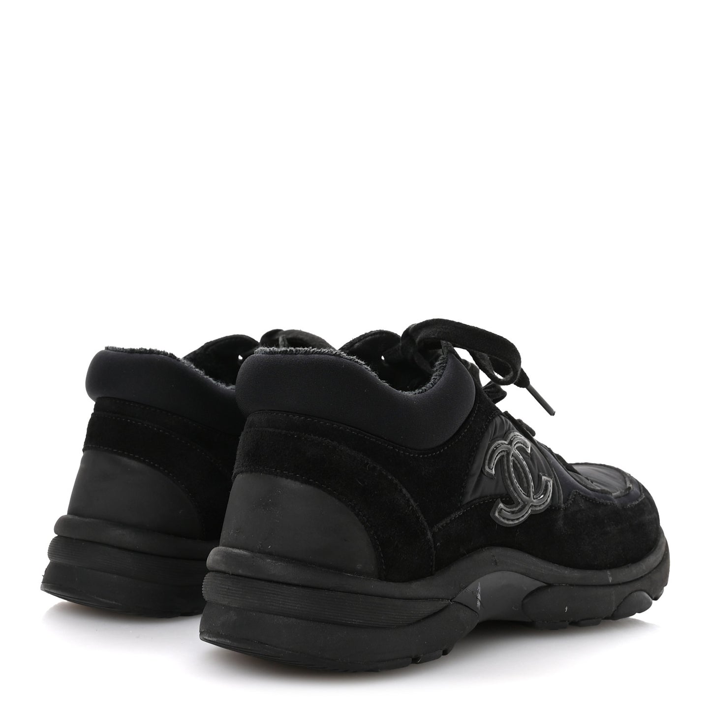 Fabric Calfskin Suede CC Sneakers 35.5 Black