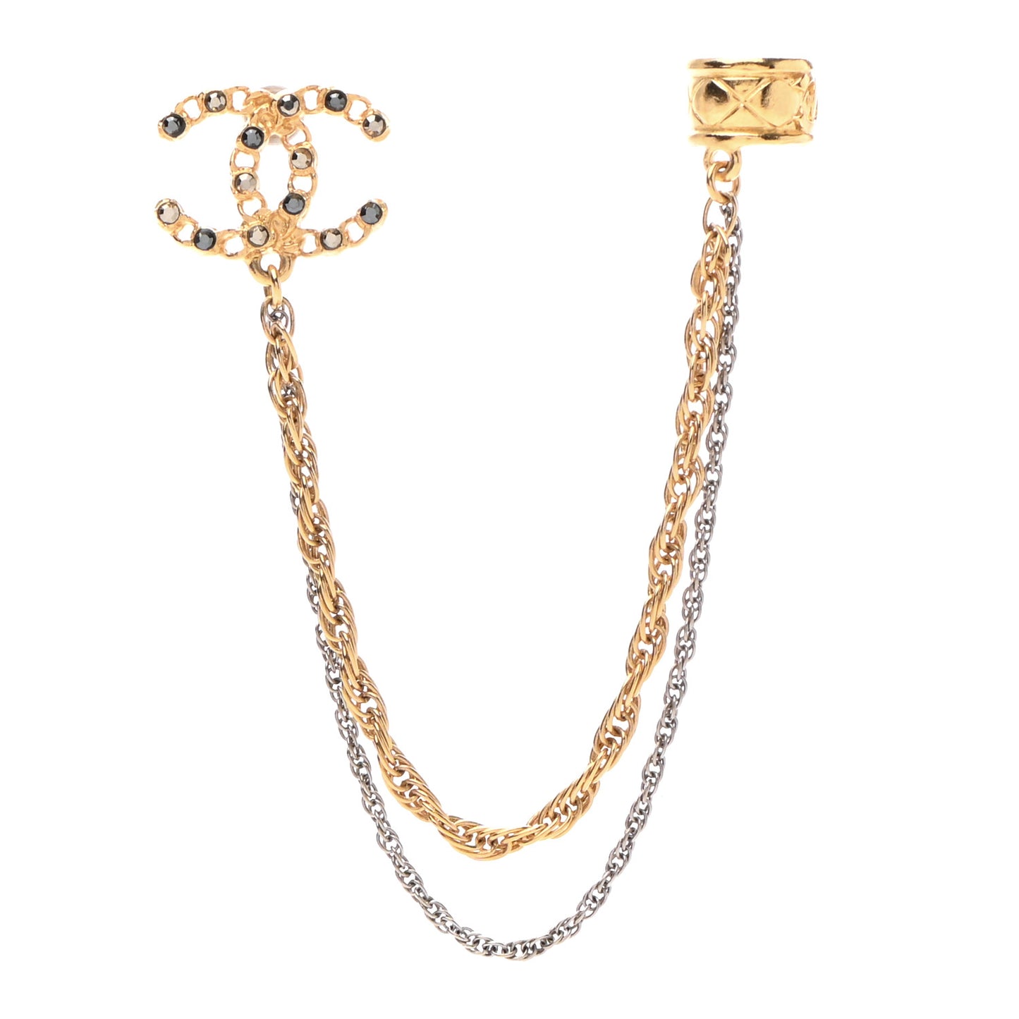 Crystal CC Chain Cuff Single Earring Gold Silver
