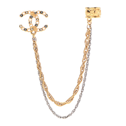 Chanel Crystal CC Chain Cuff Single Earring Gold Silver 1 of 4