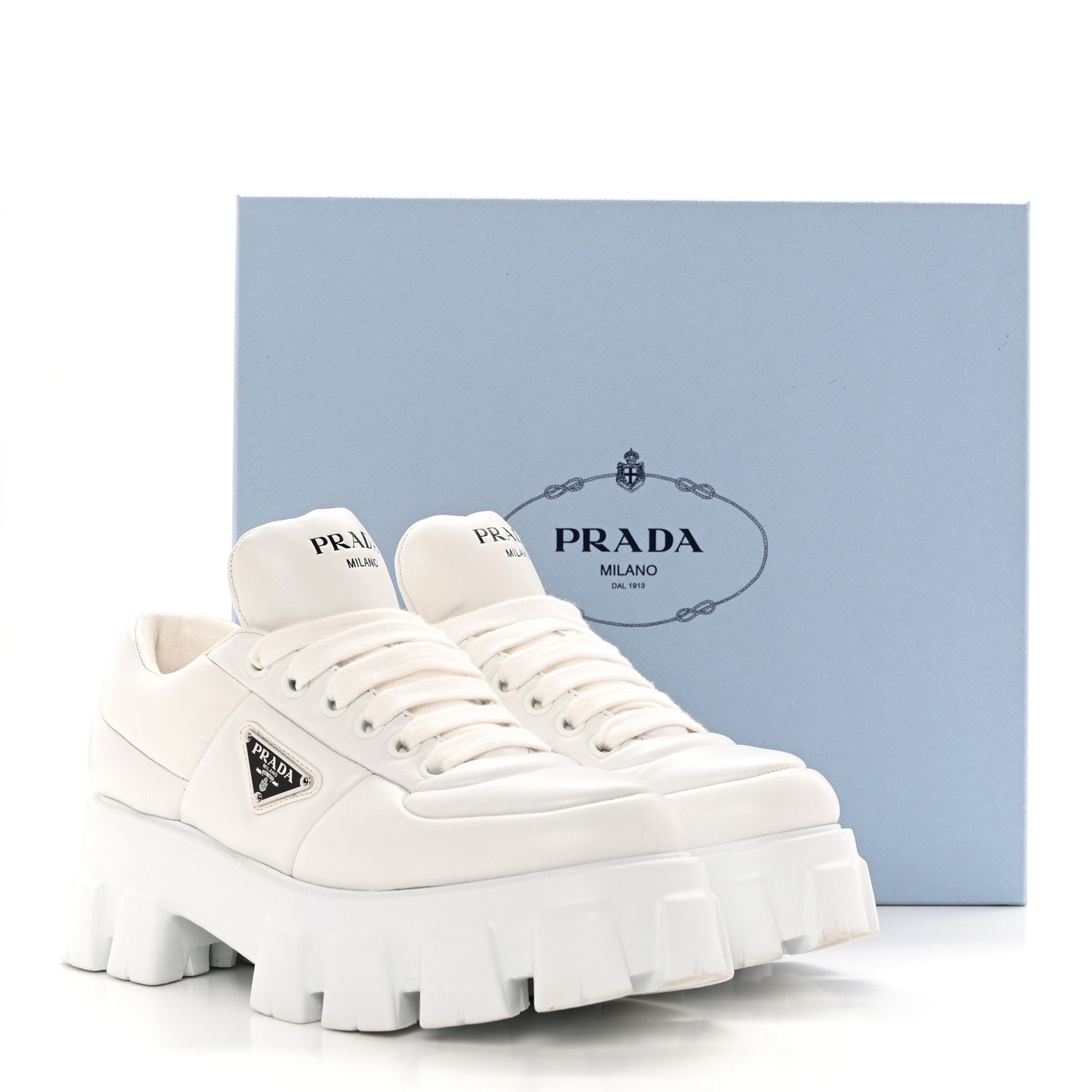 Prada Nappa Soft Metal Triangle Logo Padded Monolith 55mm Sneakers 39.5 White 20 of 20