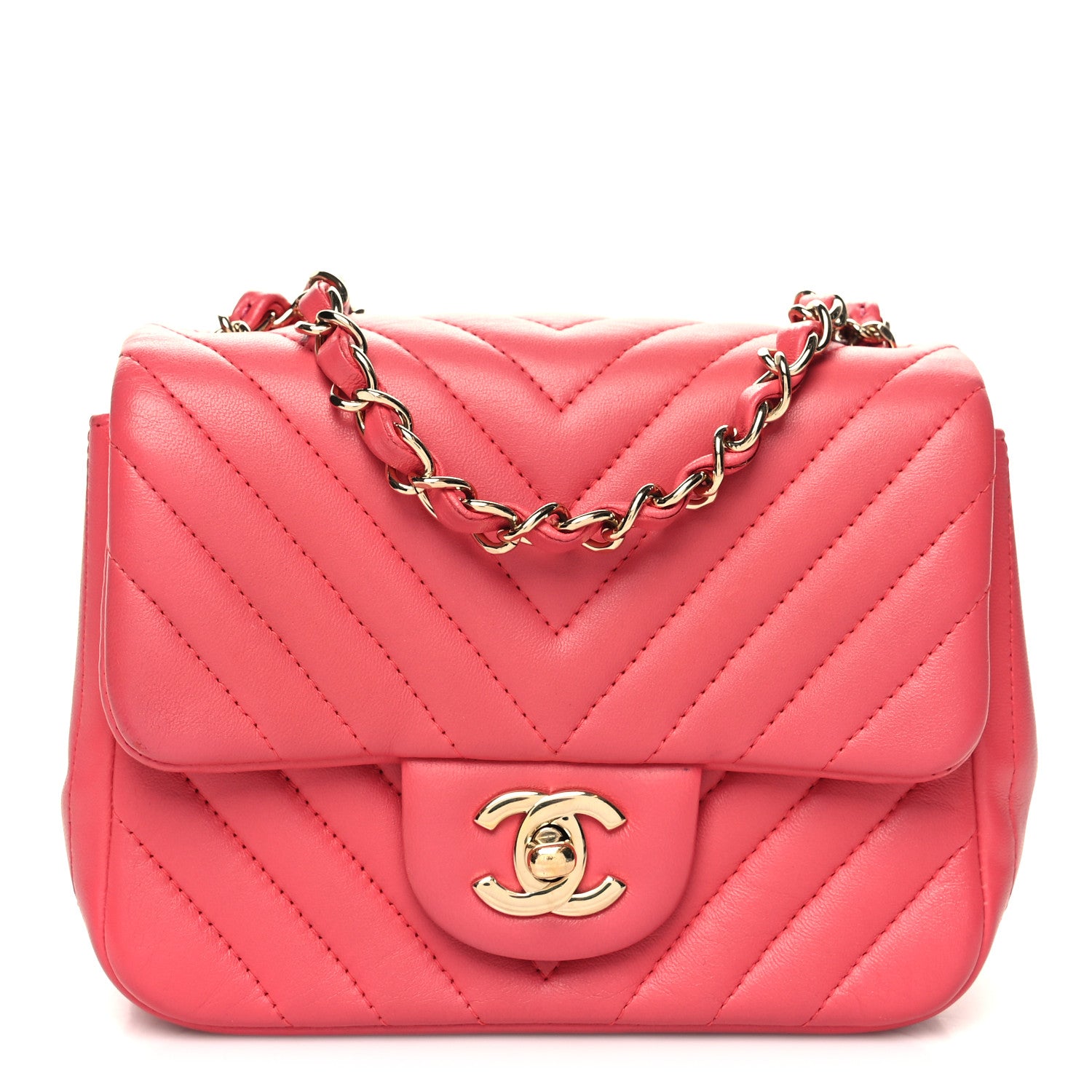 Chanel Lambskin Chevron Quilted Mini Square Flap Pink 1 of 10