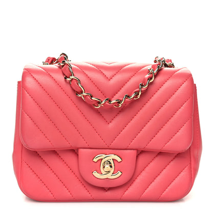 Chanel Lambskin Chevron Quilted Mini Square Flap Pink 1 of 10