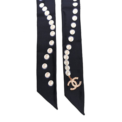 Chanel Silk Pearl CC Slim Bandeau Scarf Navy 2 of 4
