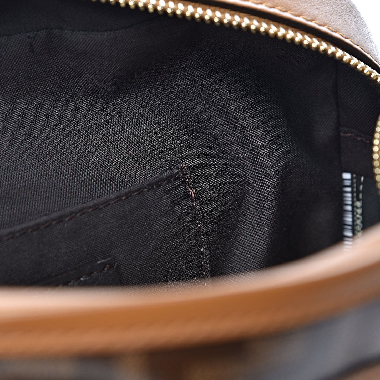 Glazed Fabric Vitello Century F is Fendi FF 1974 Stamp Patch Camera Case Mogano Panna Caramello