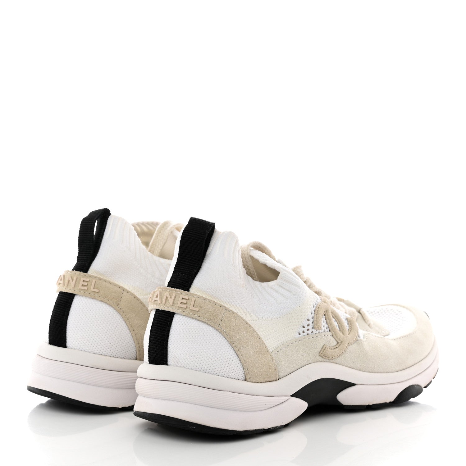 Chanel Mesh Suede Fabric Womens CC Sneakers 40 White Ivory Light Beige 4 of 18
