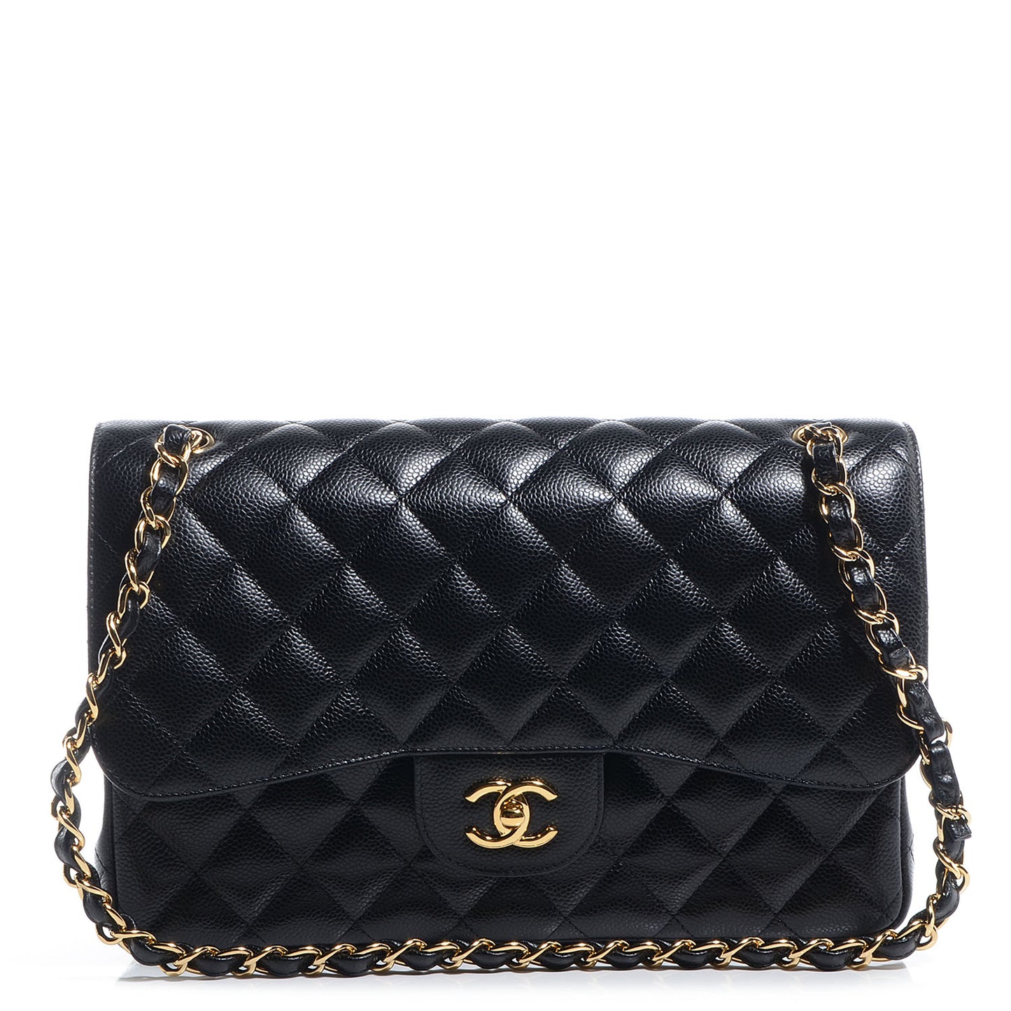 Caviar Quilted Jumbo Double Flap Black