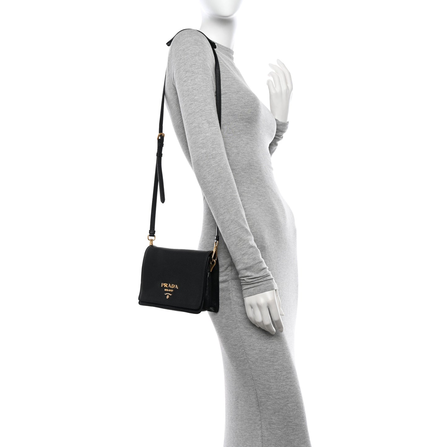 Vitello Daino Double Strap Flap Crossbody Black