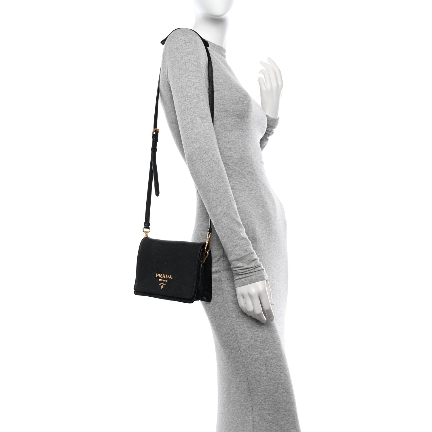 Prada Vitello Daino Double Strap Flap Crossbody Black 2 of 17
