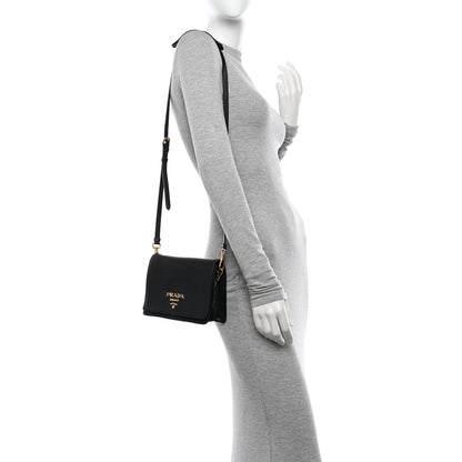 Prada Vitello Daino Double Strap Flap Crossbody Black 2 of 17