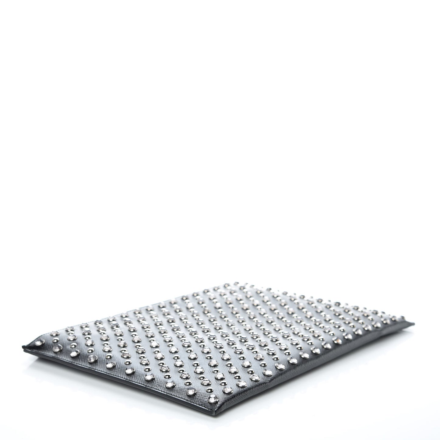 Saffiano Vernice Crystal Studded Pouch Black