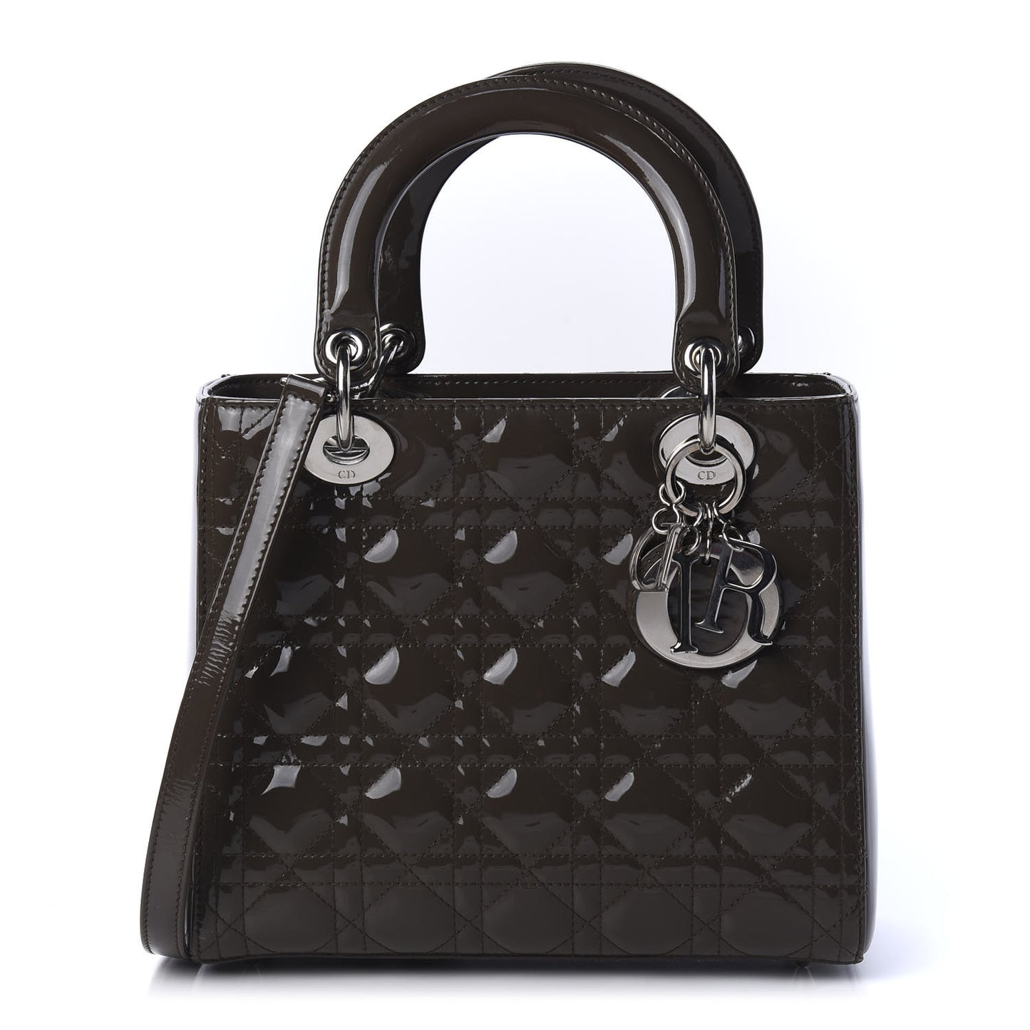 Patent Cannage Medium Lady Dior Dark Brown
