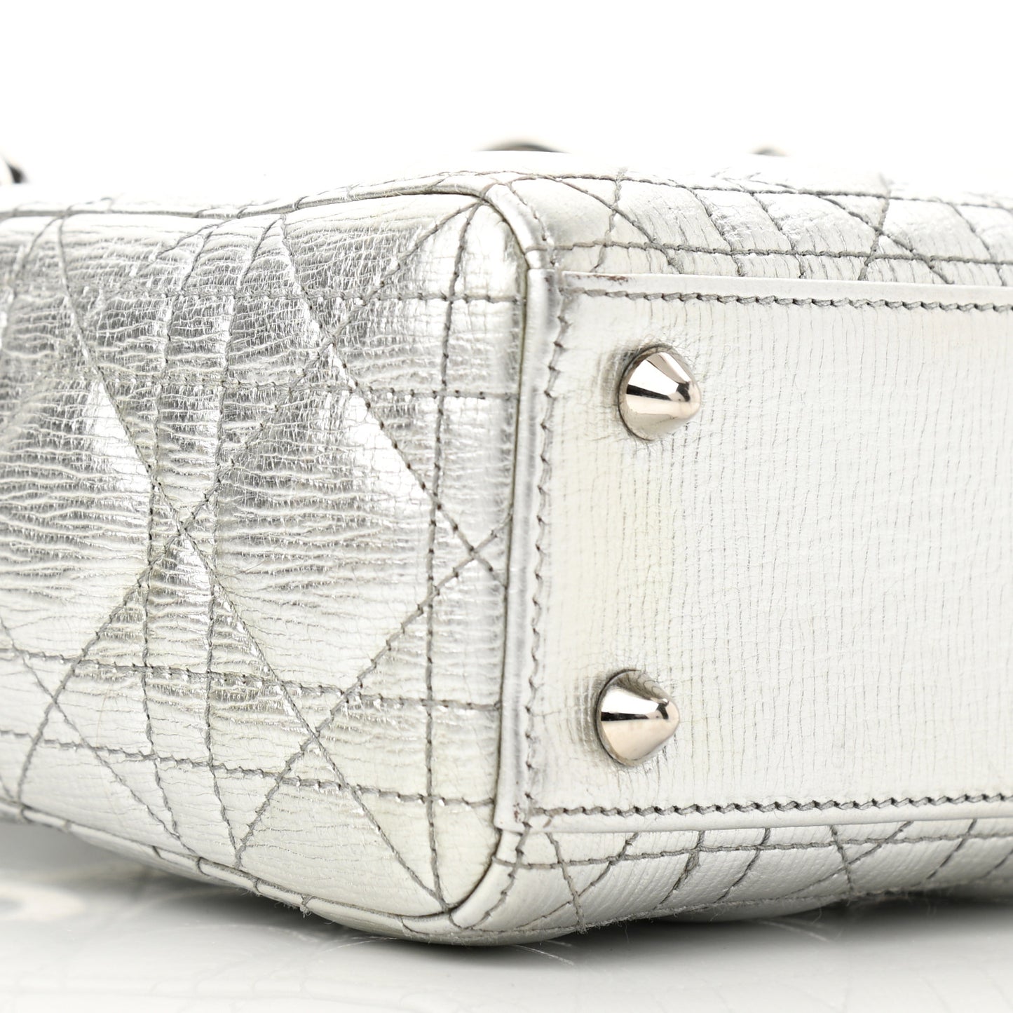 Metallic Grained Calfskin Cannage Small Lucky Badges My Lady Dior Silver