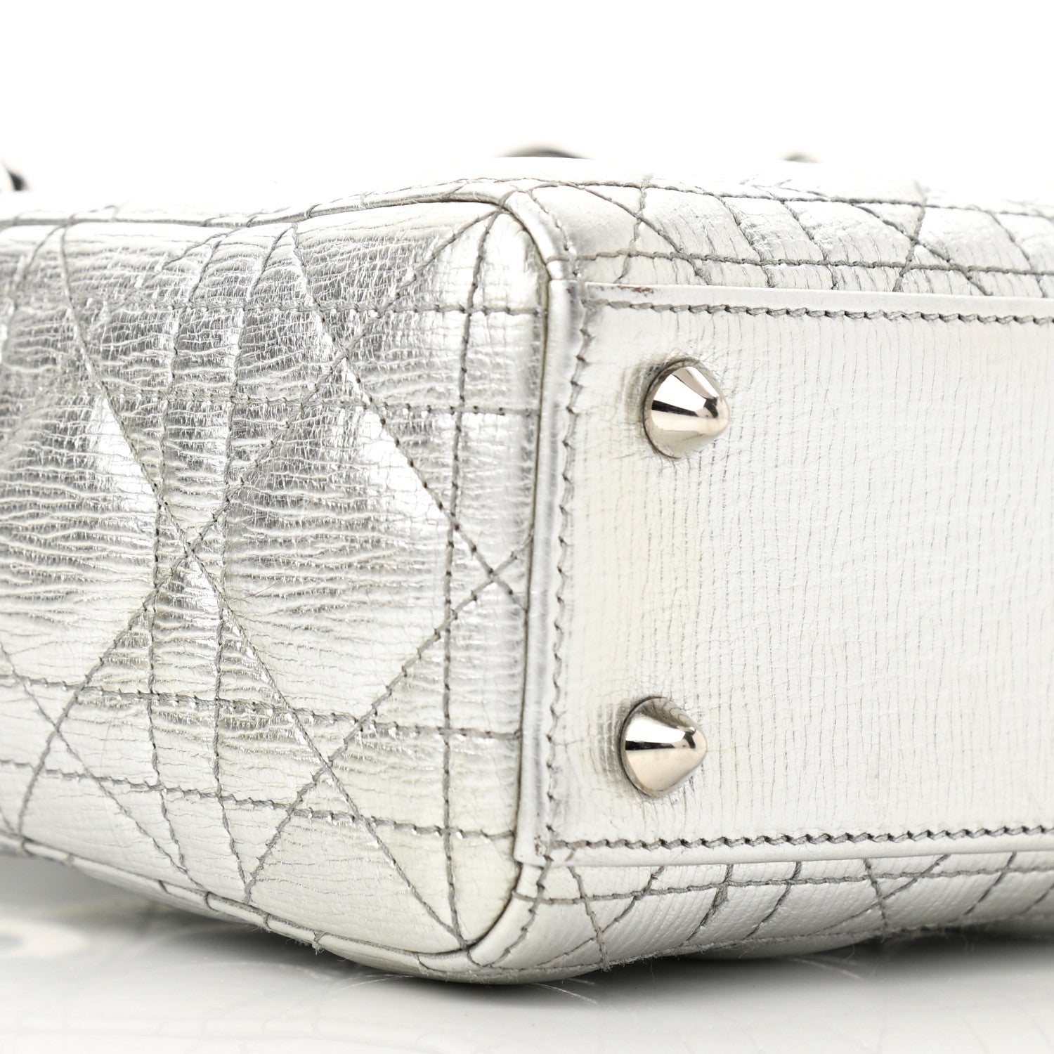 Christian Dior Metallic Grained Calfskin Cannage Small Lucky Badges My Lady Dior Silver 9 of 11