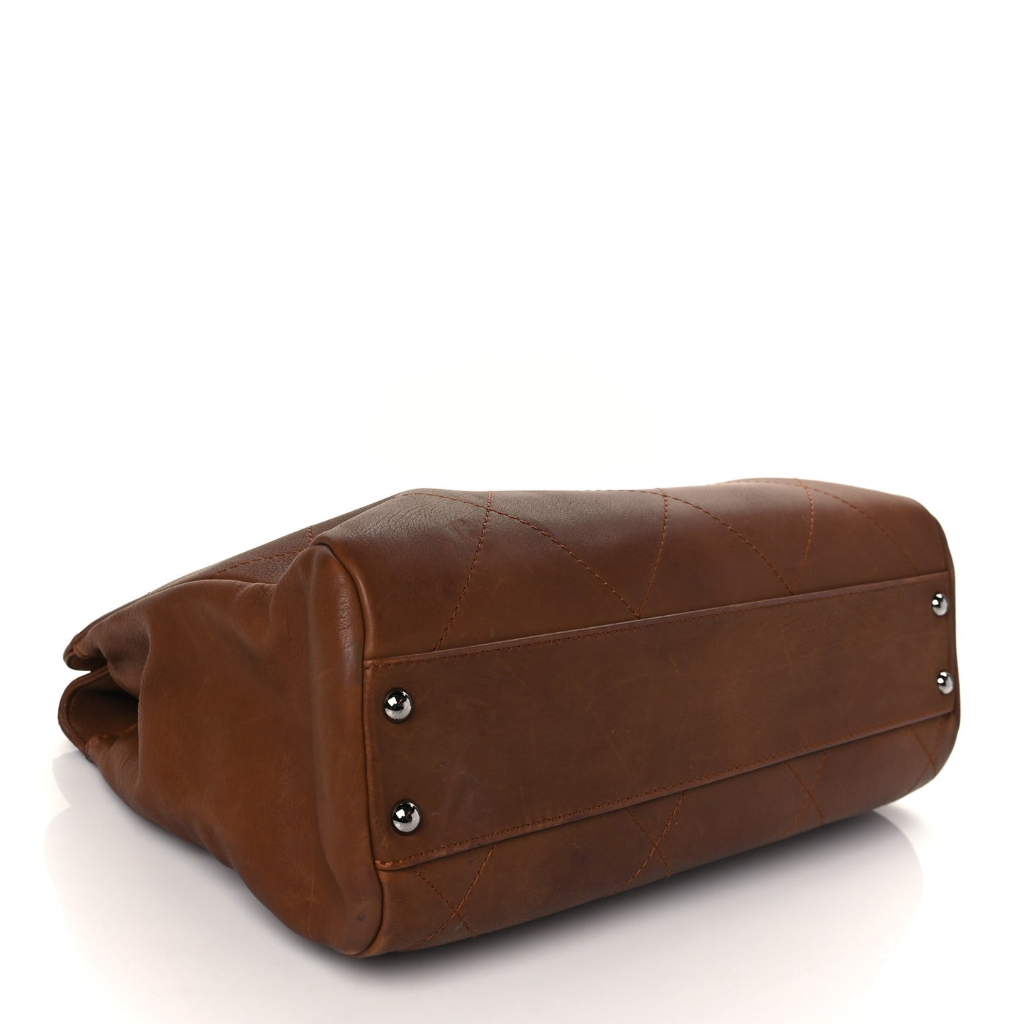 Washed Calfskin Diamond Stitch Large Hamptons Shopping Tote Brown