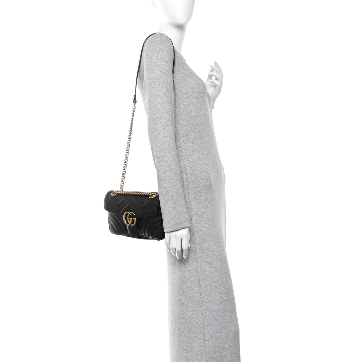 Calfskin Matelasse Small GG Marmont Shoulder Bag Black