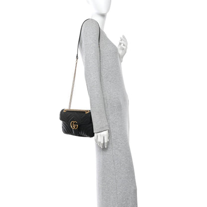 Gucci Calfskin Matelasse Small GG Marmont Shoulder Bag Black 2 of 10