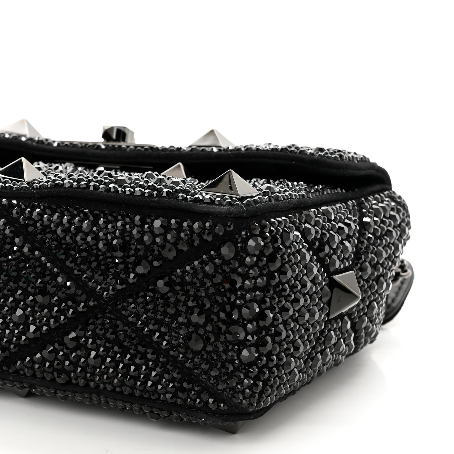 Crystal Suede Lacquer Monochrome Medium Roman Stud Shoulder Bag Black