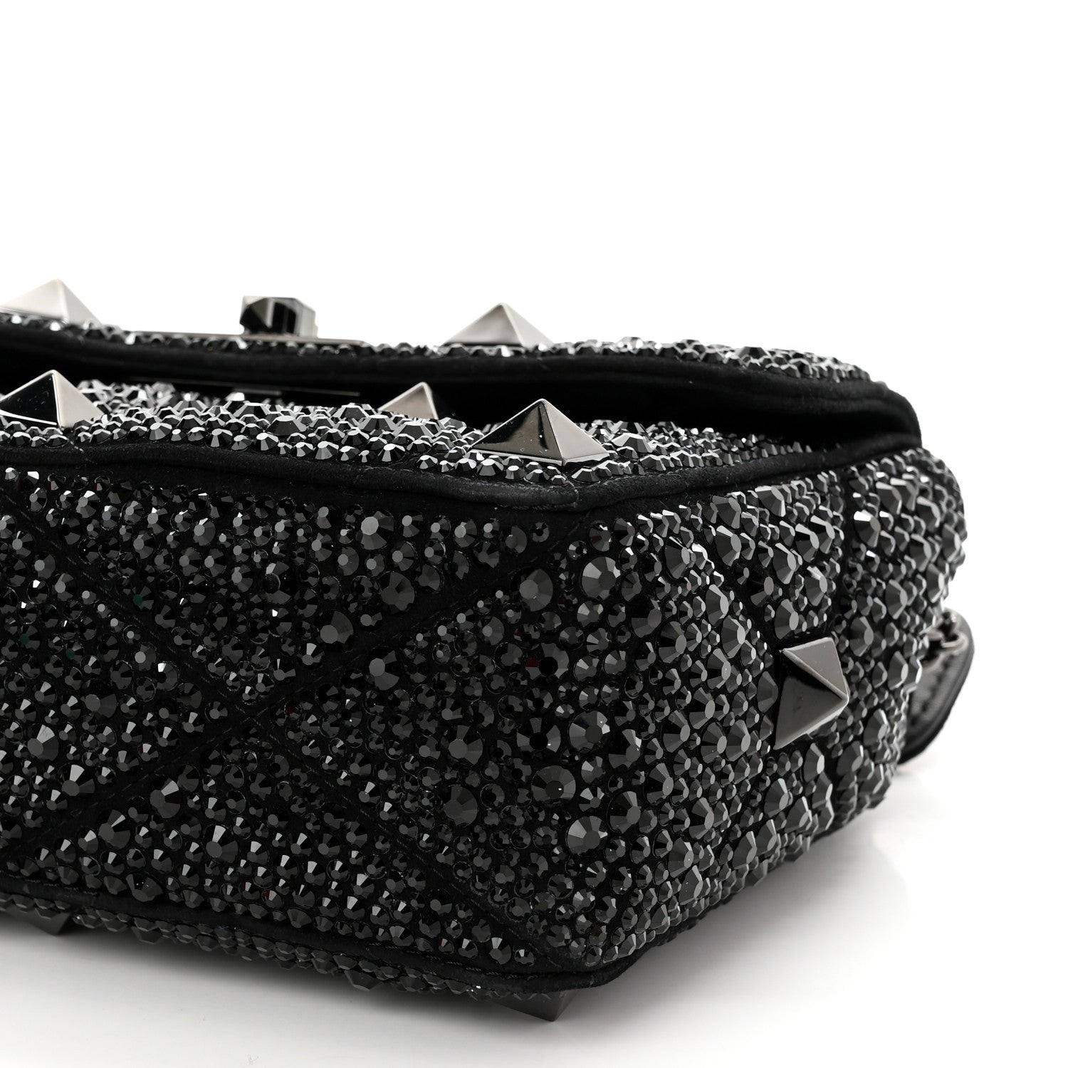 Valentino Garavani Crystal Suede Lacquer Monochrome Medium Roman Stud Shoulder Bag Black 8 of 9