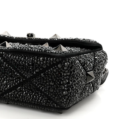 Valentino Garavani Crystal Suede Lacquer Monochrome Medium Roman Stud Shoulder Bag Black 8 of 9