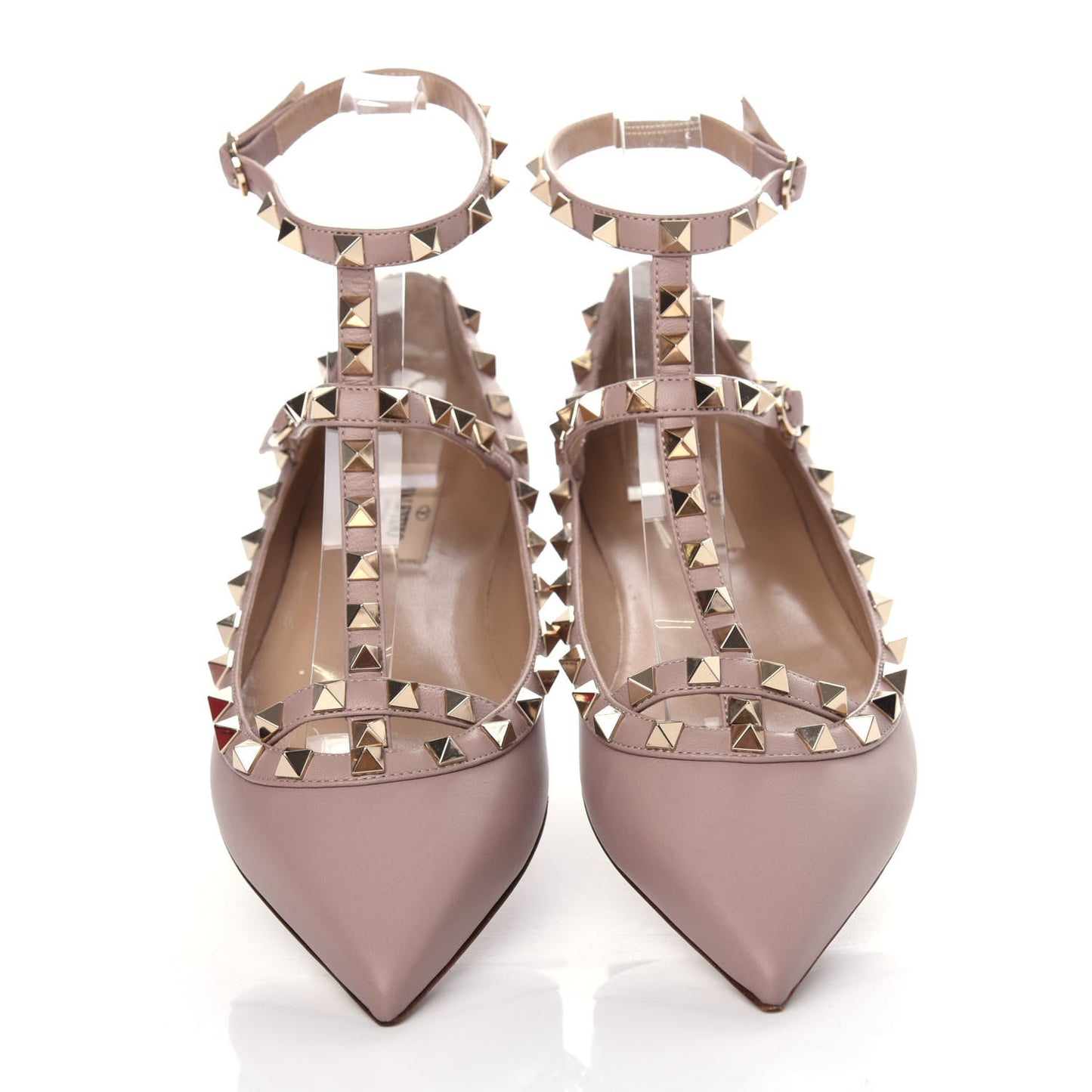 Calfskin Nappa Rockstud Cage Ballerina Flats 38.5 Poudre
