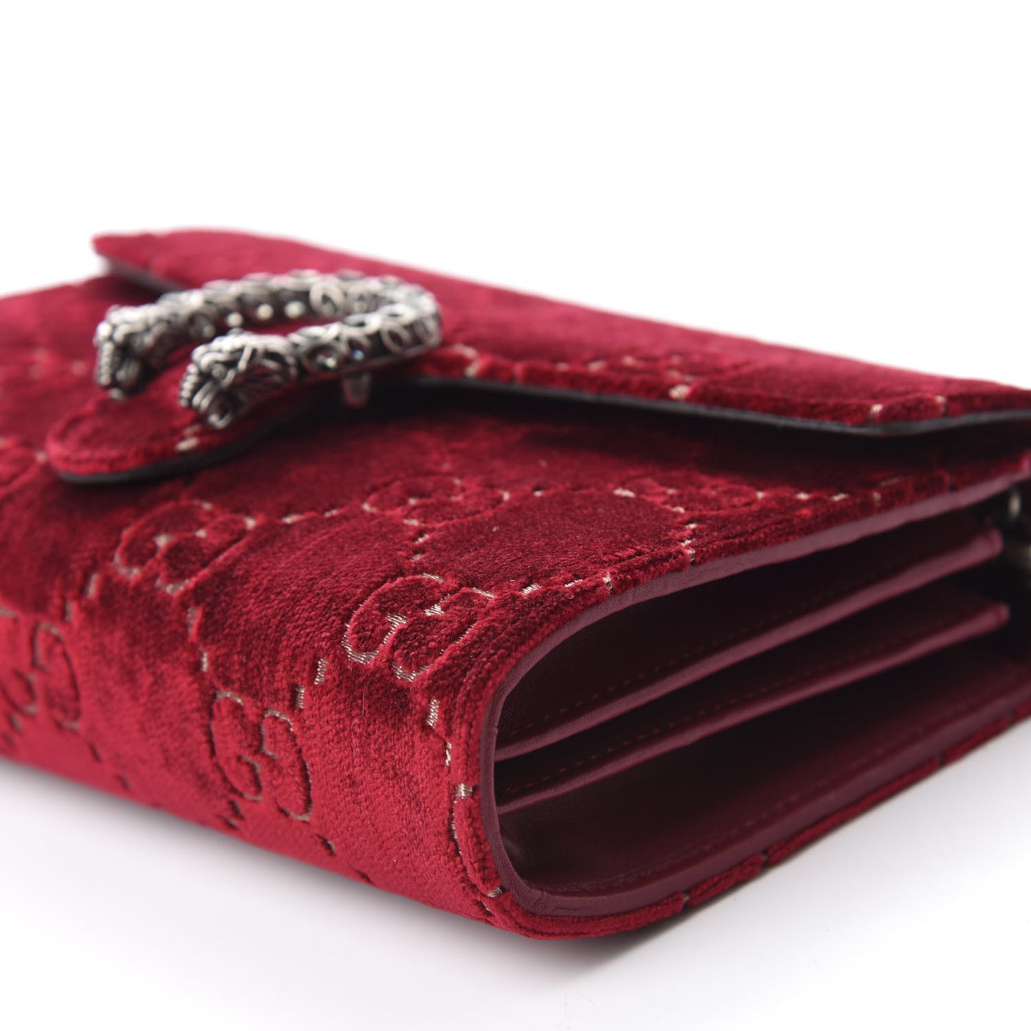 Velvet GG Monogram Mini Dionysus Chain Wallet Red Cipria