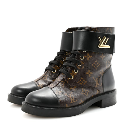 Louis Vuitton Calfskin Monogram Wonderland Flat Ranger Boots 37 Black 4 of 9