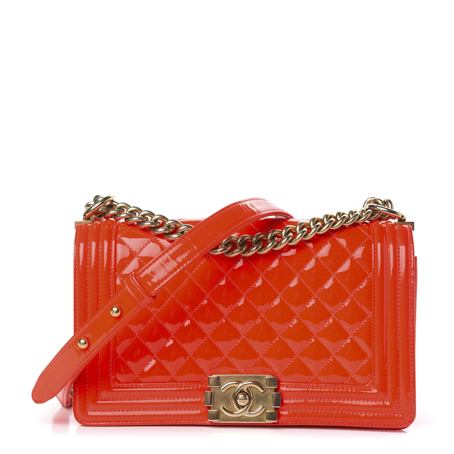 Patent Quilted Medium Boy Flap Orange