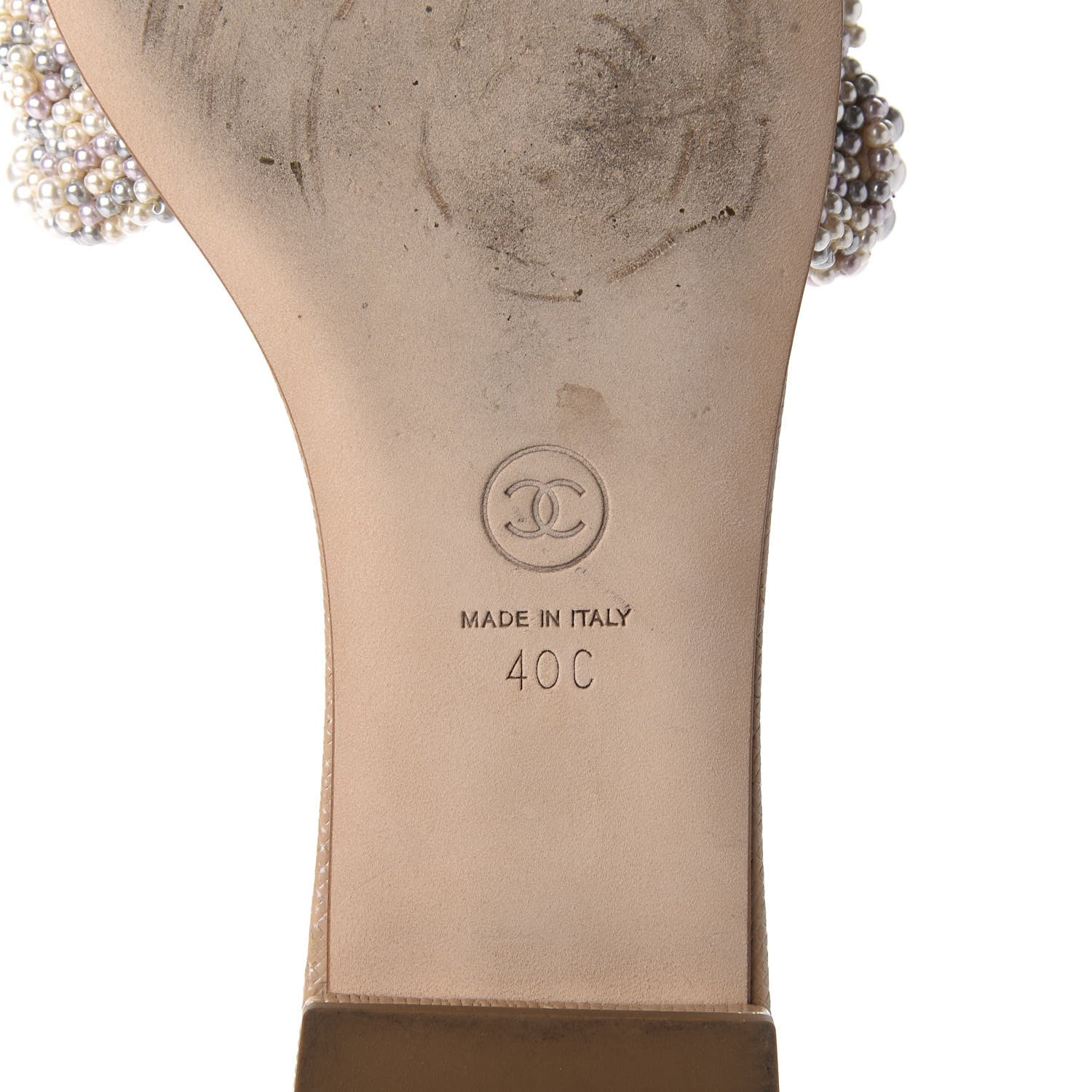Chanel Calfskin Pearl Flat Sandals 40 Beige 9 of 12
