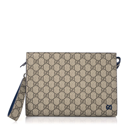 Gucci GG Supreme Monogram Bi-Color Small Zip Wristlet Pouch Beige Ebony Royale 1 of 8
