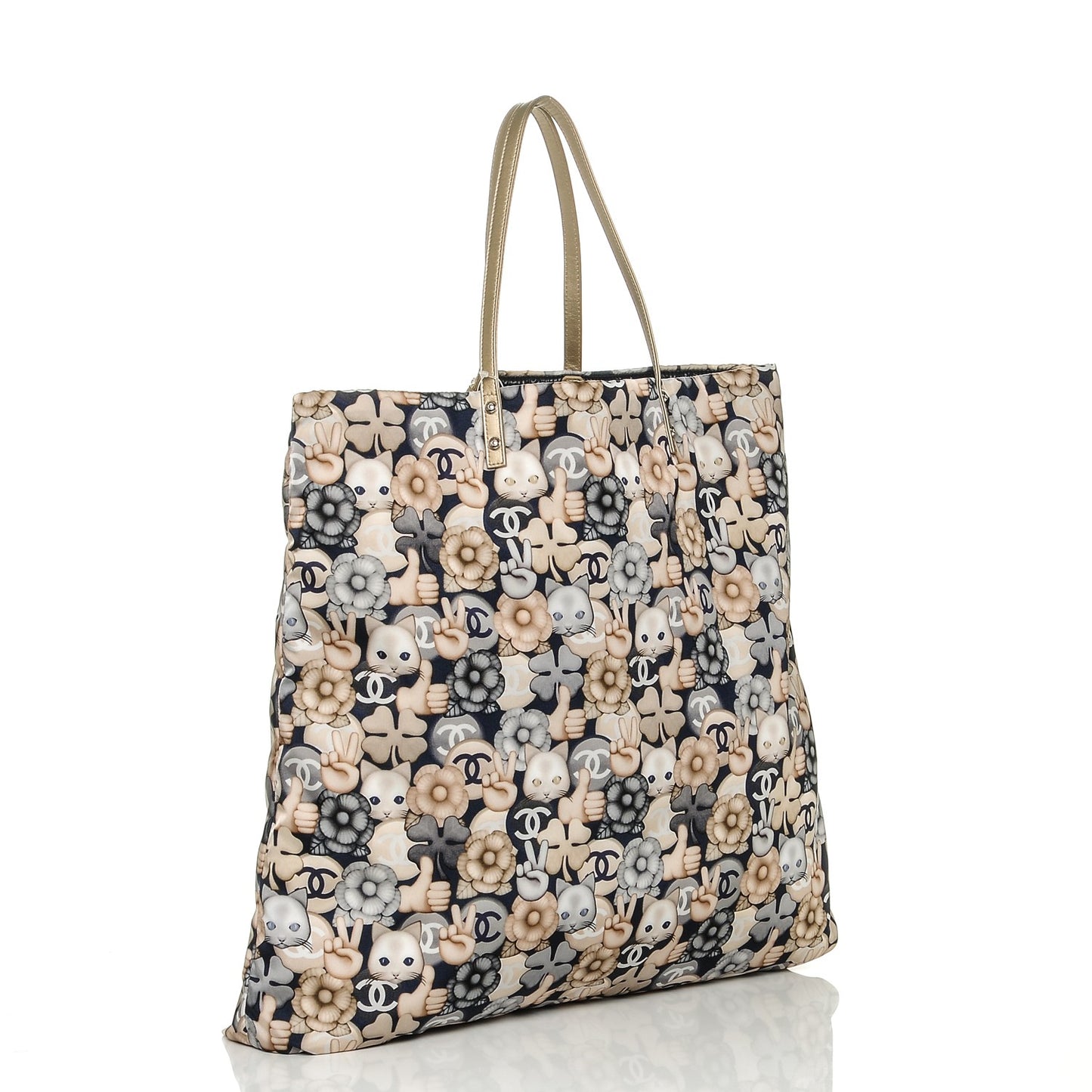 Nylon Cat Emoticon Tote Navy Gold