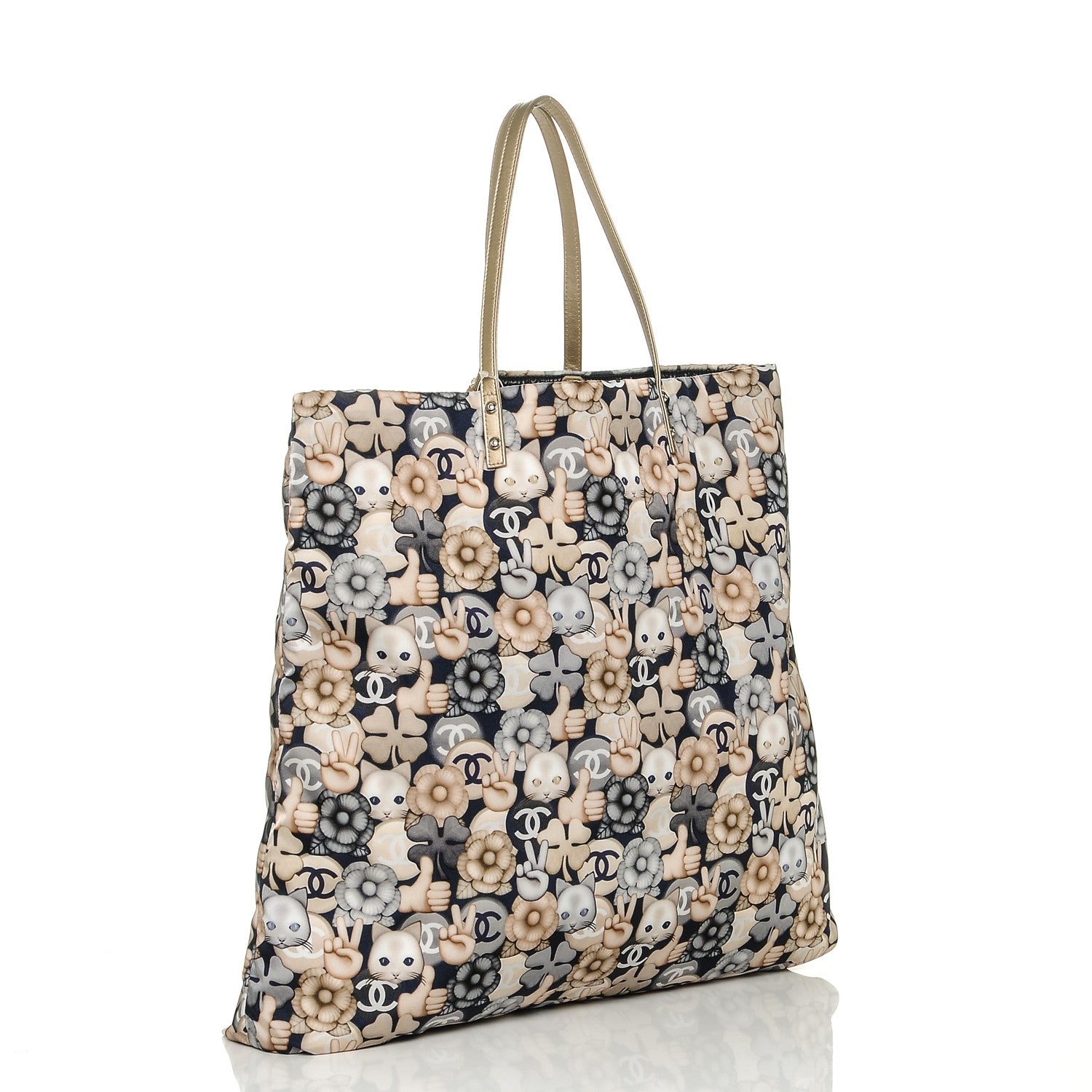 Chanel Nylon Cat Emoticon Tote Navy Gold 3 of 8