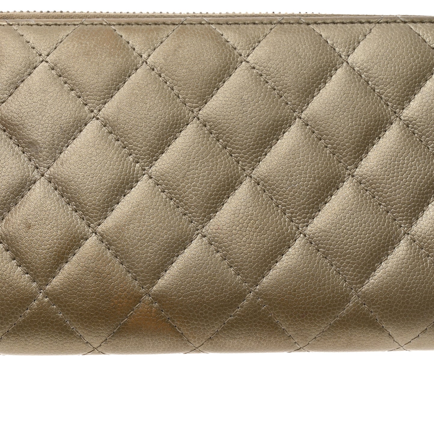 Iridescent Caviar Quilted Large Gusset Zip Around Wallet Beige