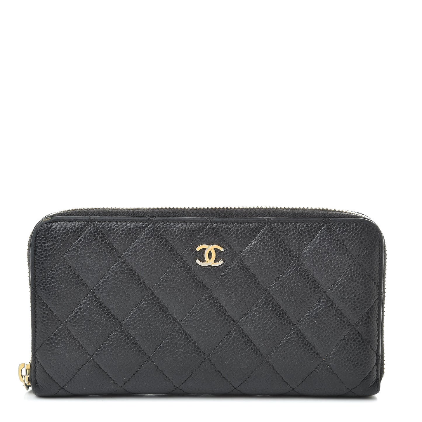 Caviar Quilted Large Gusset Zip Around Wallet Black
