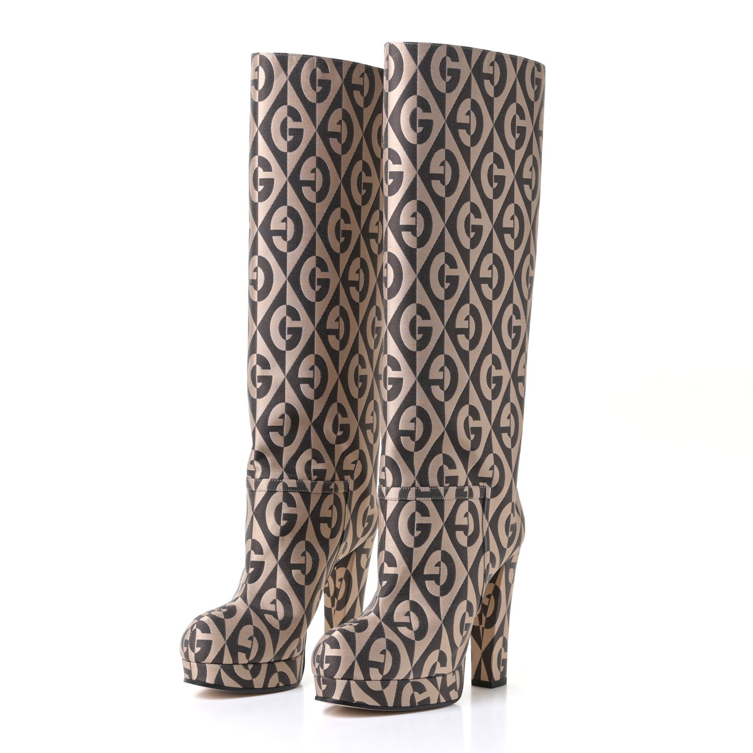 Gucci Fabric G Rhombus Print Platform Boots 36 Beige Cocoa 2 of 6