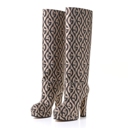 Gucci Fabric G Rhombus Print Platform Boots 36 Beige Cocoa 2 of 6