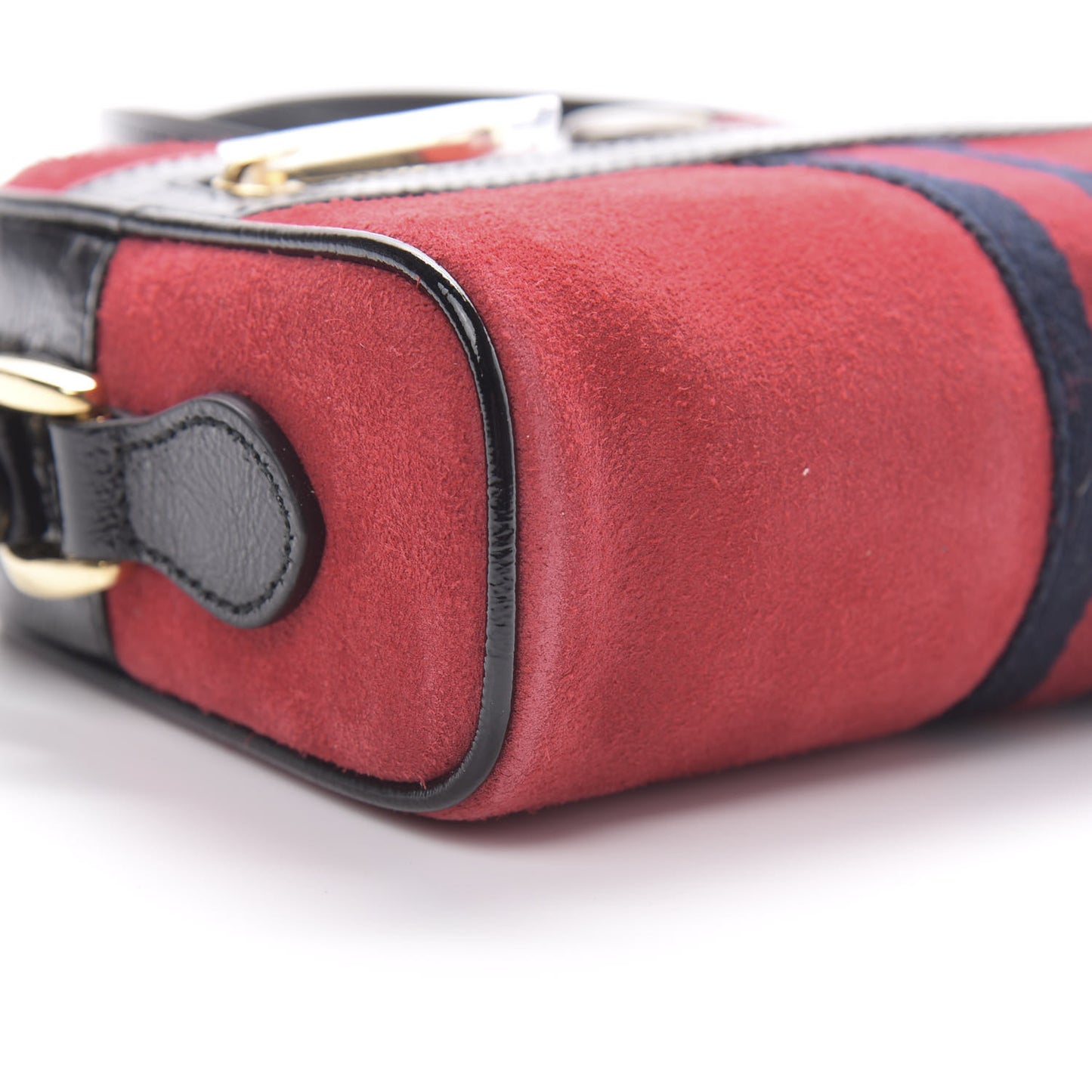 Suede Patent Web Mini Ophidia Shoulder Bag Red