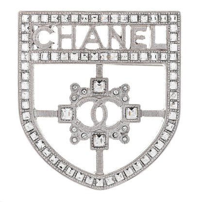Chanel Swarovski Baguette Crystal CC Shield Brooch Silver 1 of 3
