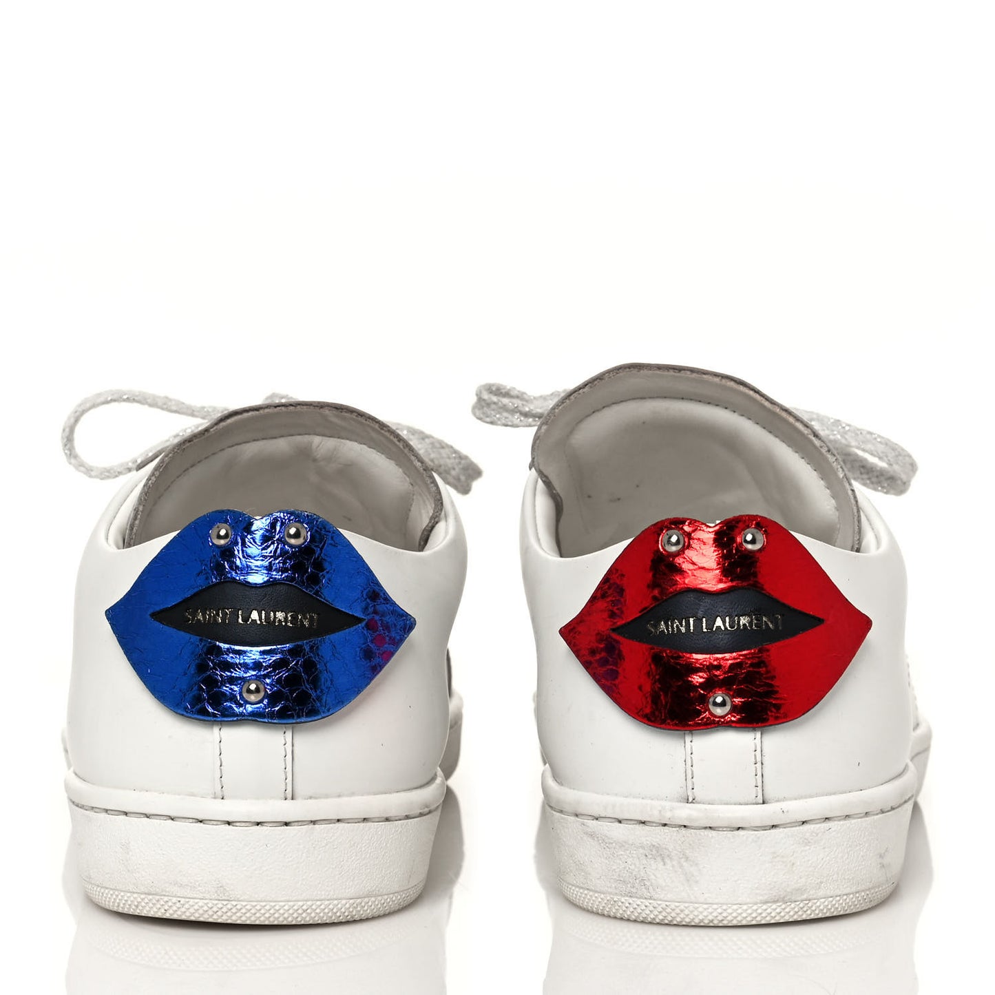Calfskin Metallic Ayers Signature Court Lips Sneakers 41 Optic White