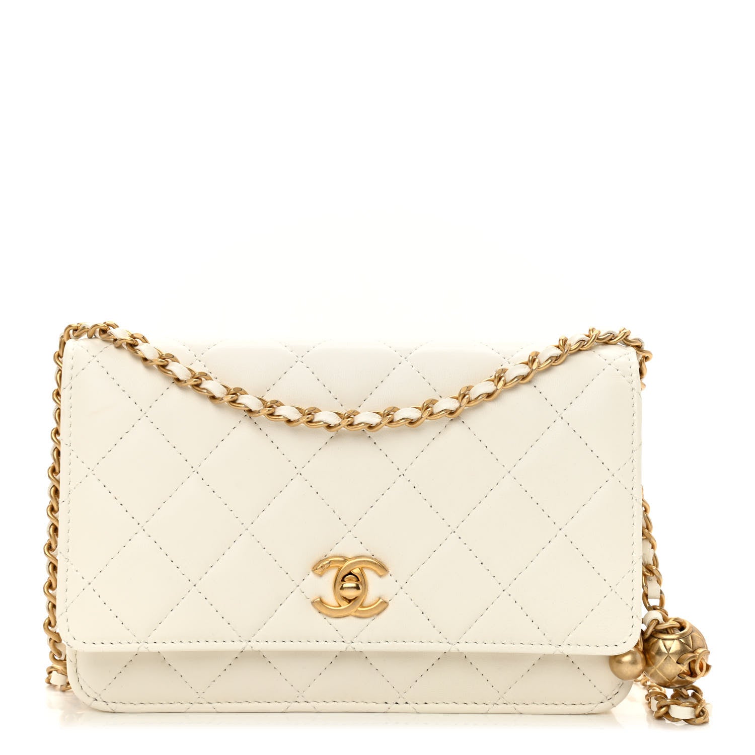 Chanel Lambskin Quilted CC Pearl Crush Wallet on Chain WOC White 2 of 24