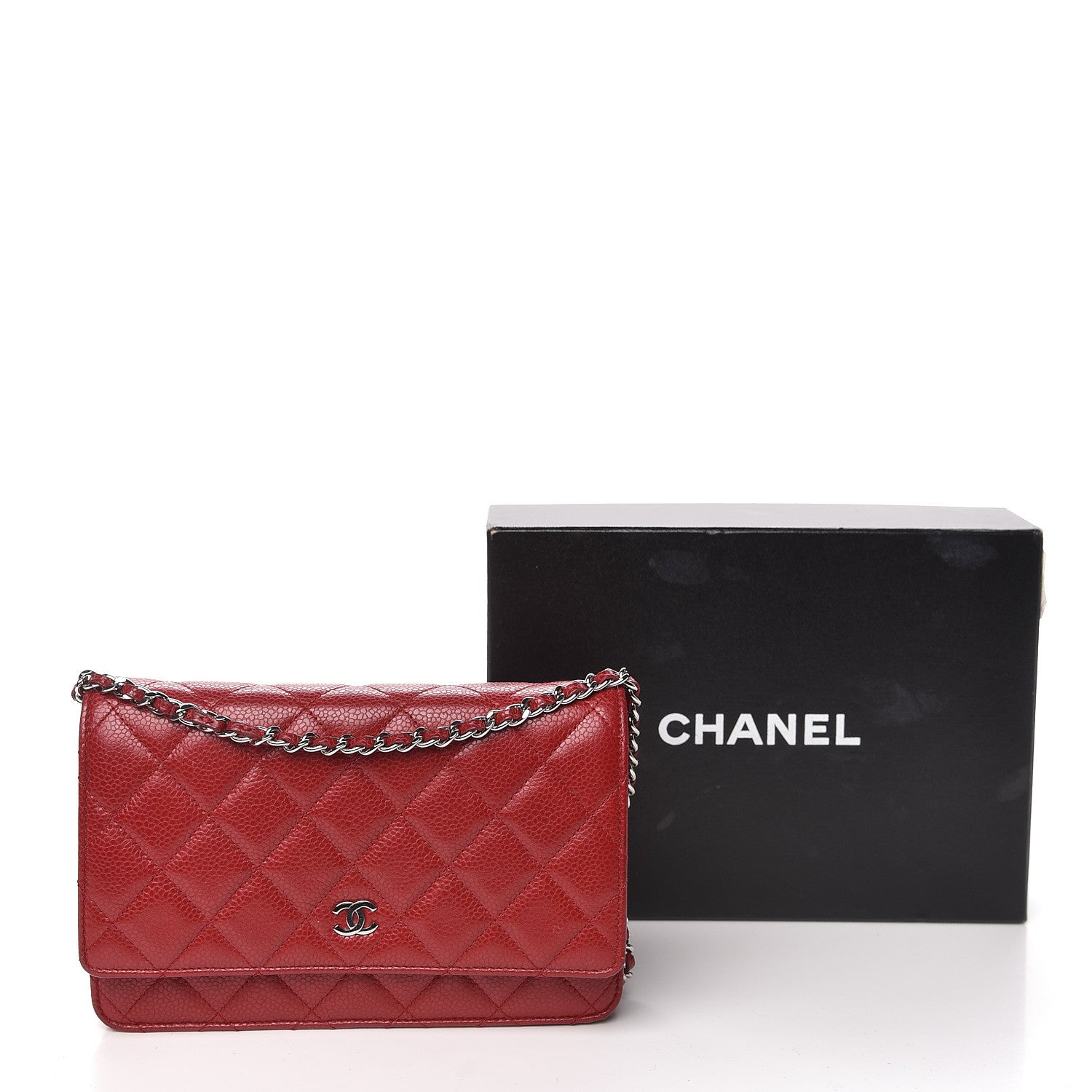 Chanel Caviar Quilted Wallet on Chain WOC Red 14 of 14