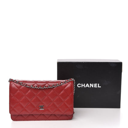 Chanel Caviar Quilted Wallet on Chain WOC Red 14 of 14