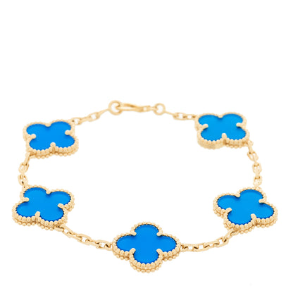 Van Cleef & Arpels 18K Yellow Gold Blue Agate 5 Motifs Vintage Alhambra Bracelet 1 of 5