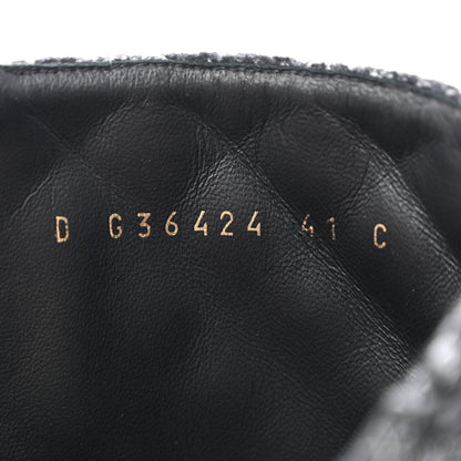 Chanel Tweed Lambskin Quilted Lace Up Combat Boots 41 Black Grey 9 of 9