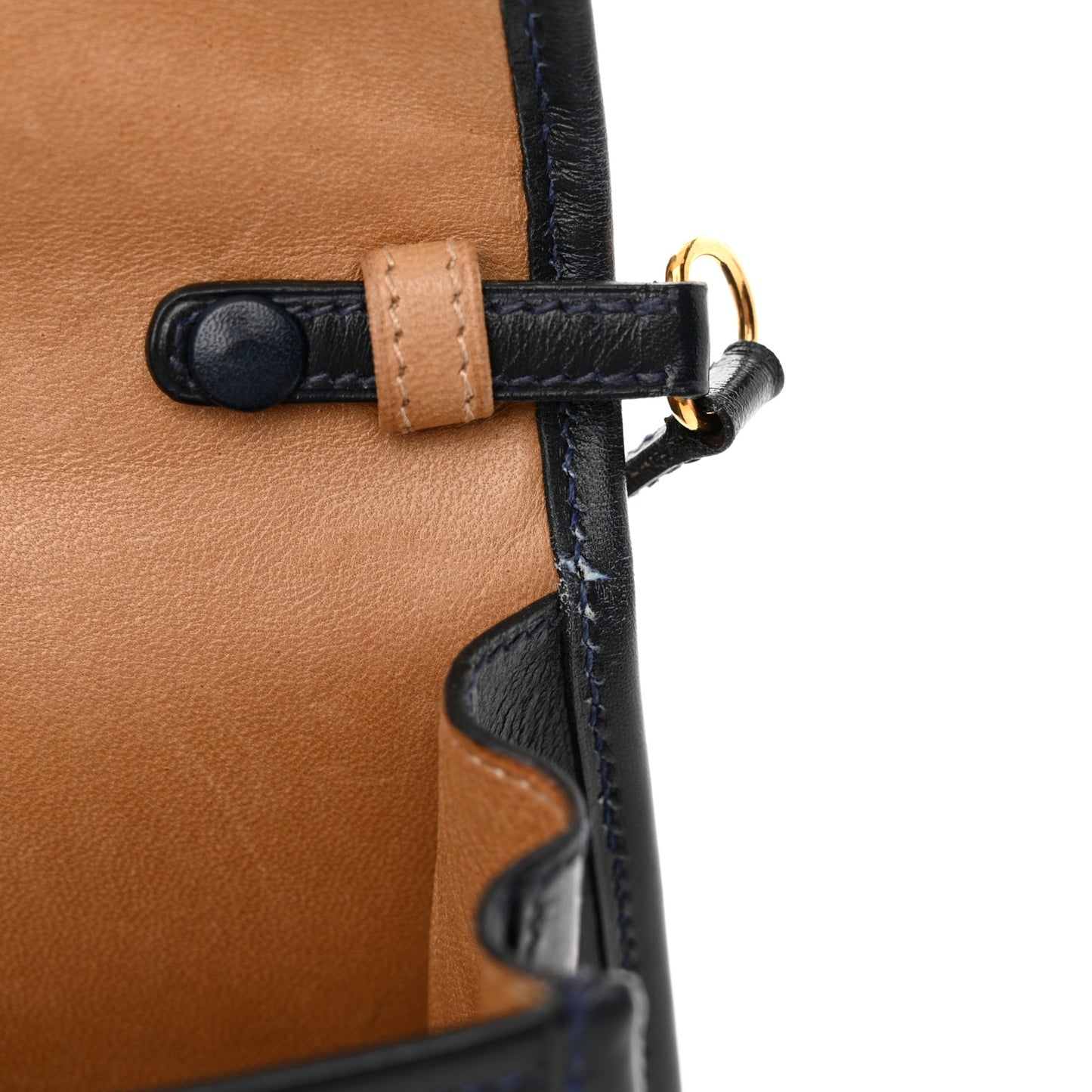 Calfskin Box Pochette Shoulder Bag Gold Bleu Marine